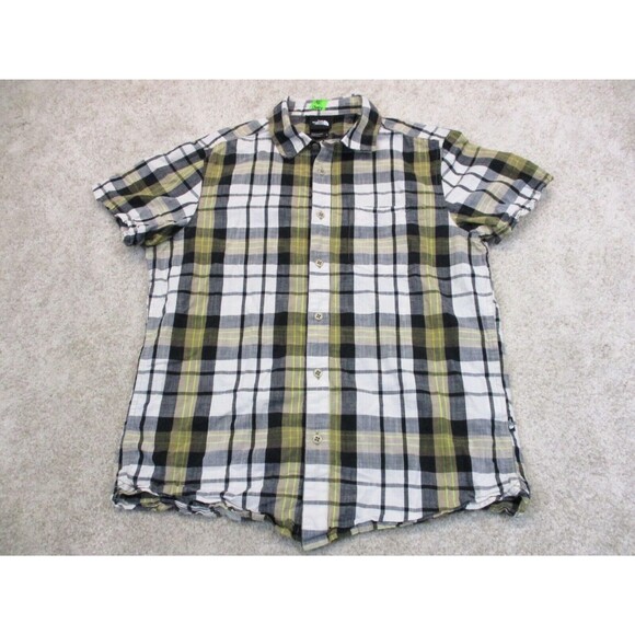 North Face Shirt Mens Medium Brown White Plaid Outdoor Short Sleeve Button Up - Picture 1 of 12